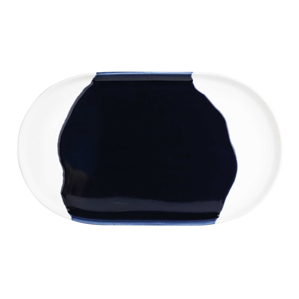 Porcelain tray with dark blue glaze