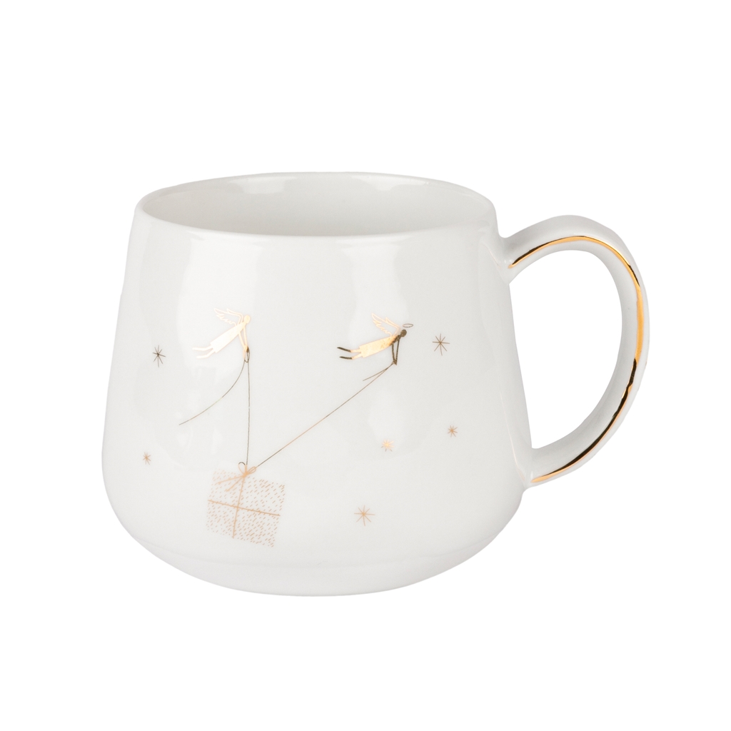 White mug with golden angels