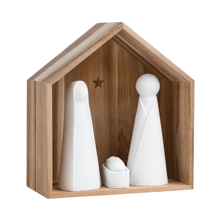 Wooden Betlehem with porcelain figurines