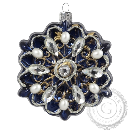Blue snowflake ornament with golden decoration