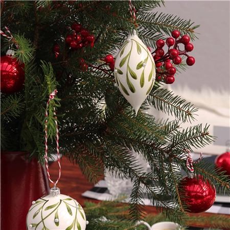 Olive white porcelain mistletoe décor