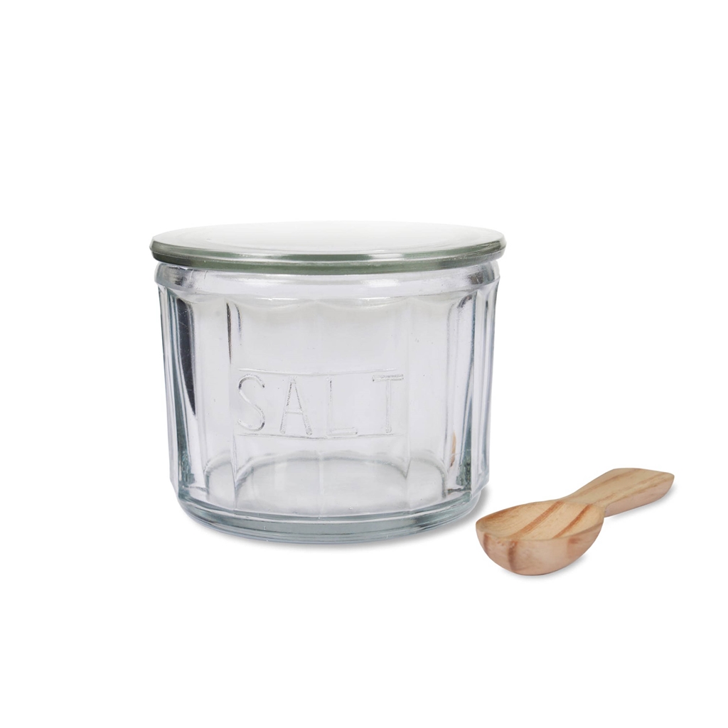 Salt jar with wooden spoon