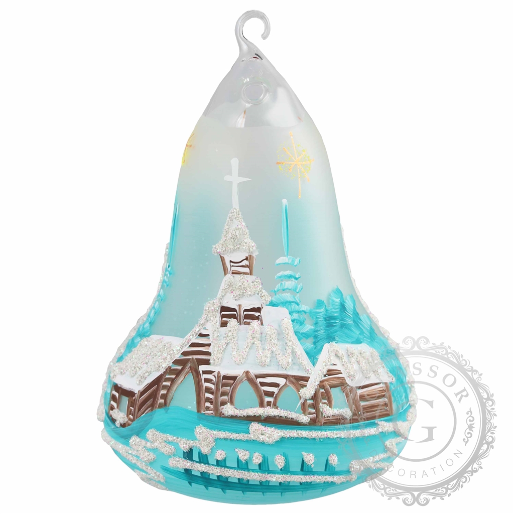Glass bell-shaped candleholder light blue