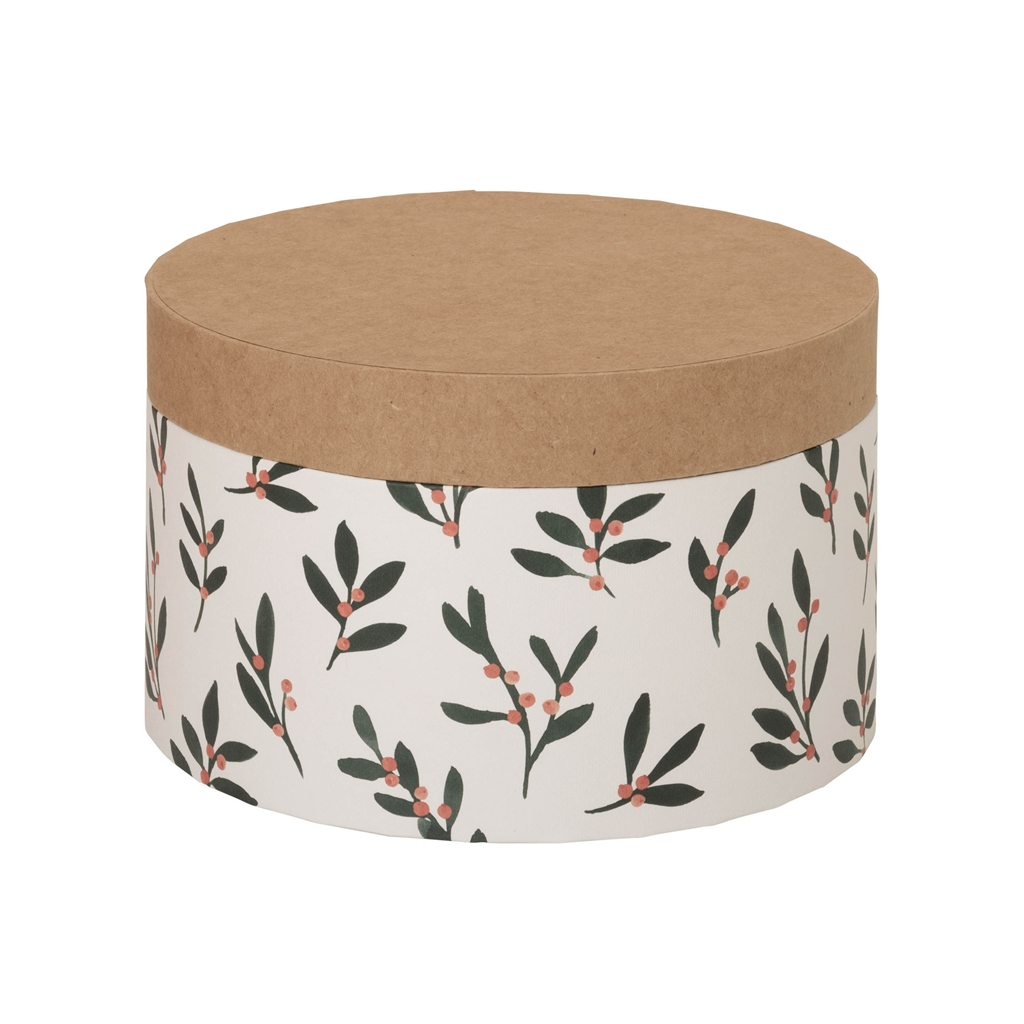 Round gift box mistletoe theme