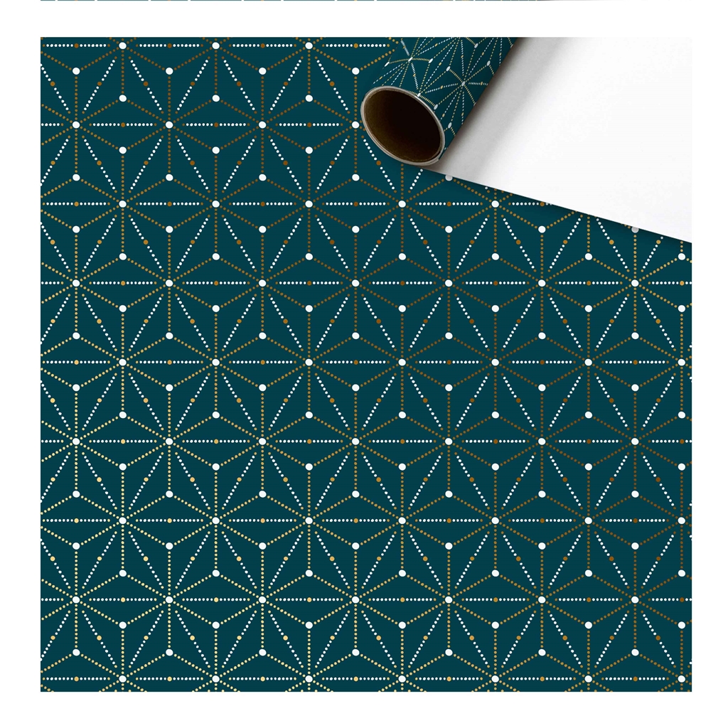 Petrol blue wrapping paper geometric snowflakes