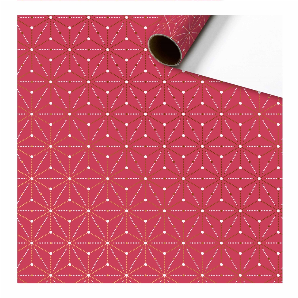 Light red wrapping paper geometric snowflakes