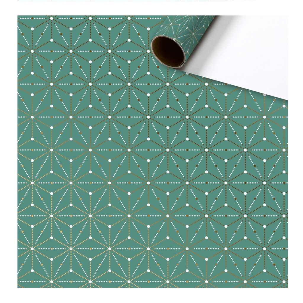 Dark mint green wrapping paper geometric snowflakes