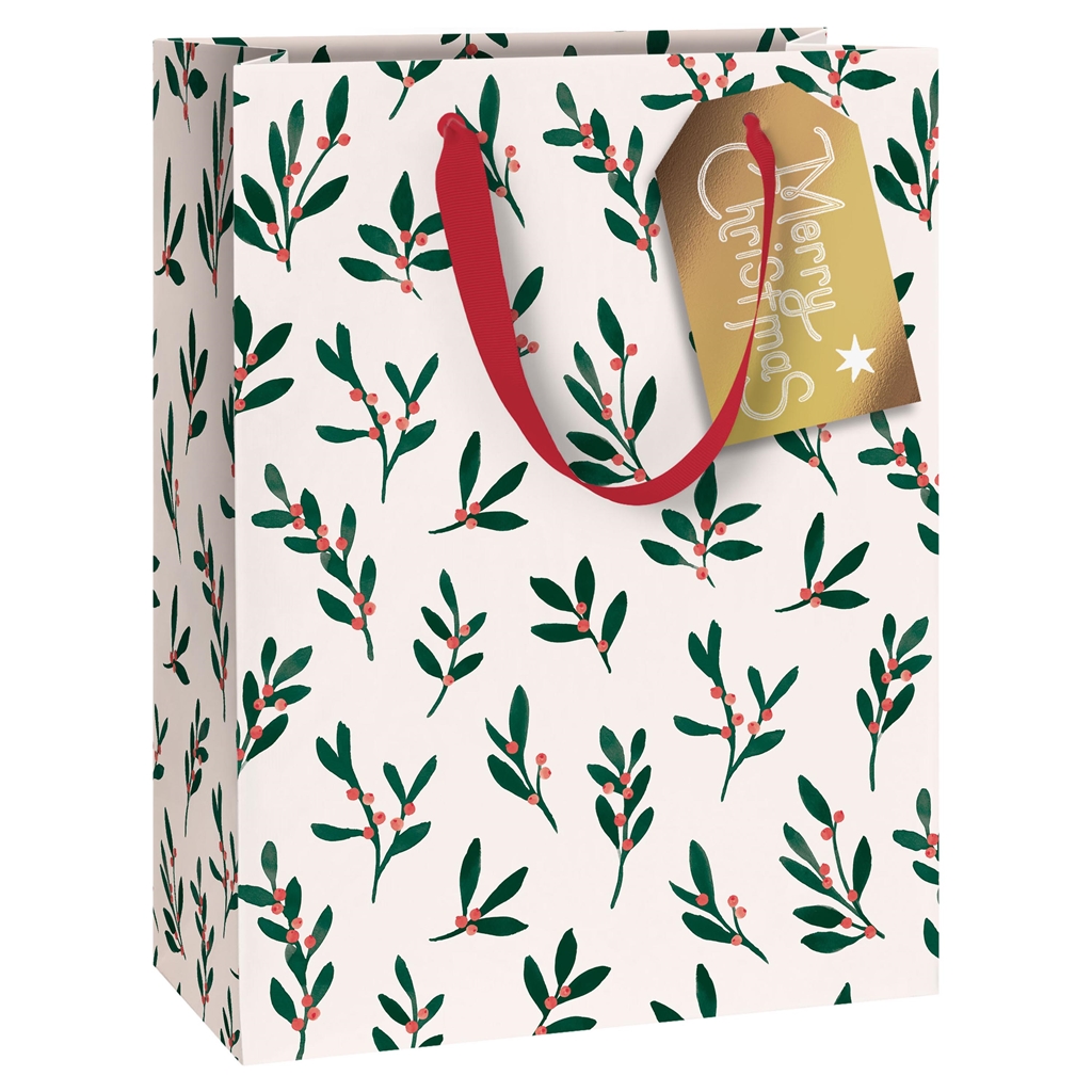 Large gift bag painted mistletoe twigs