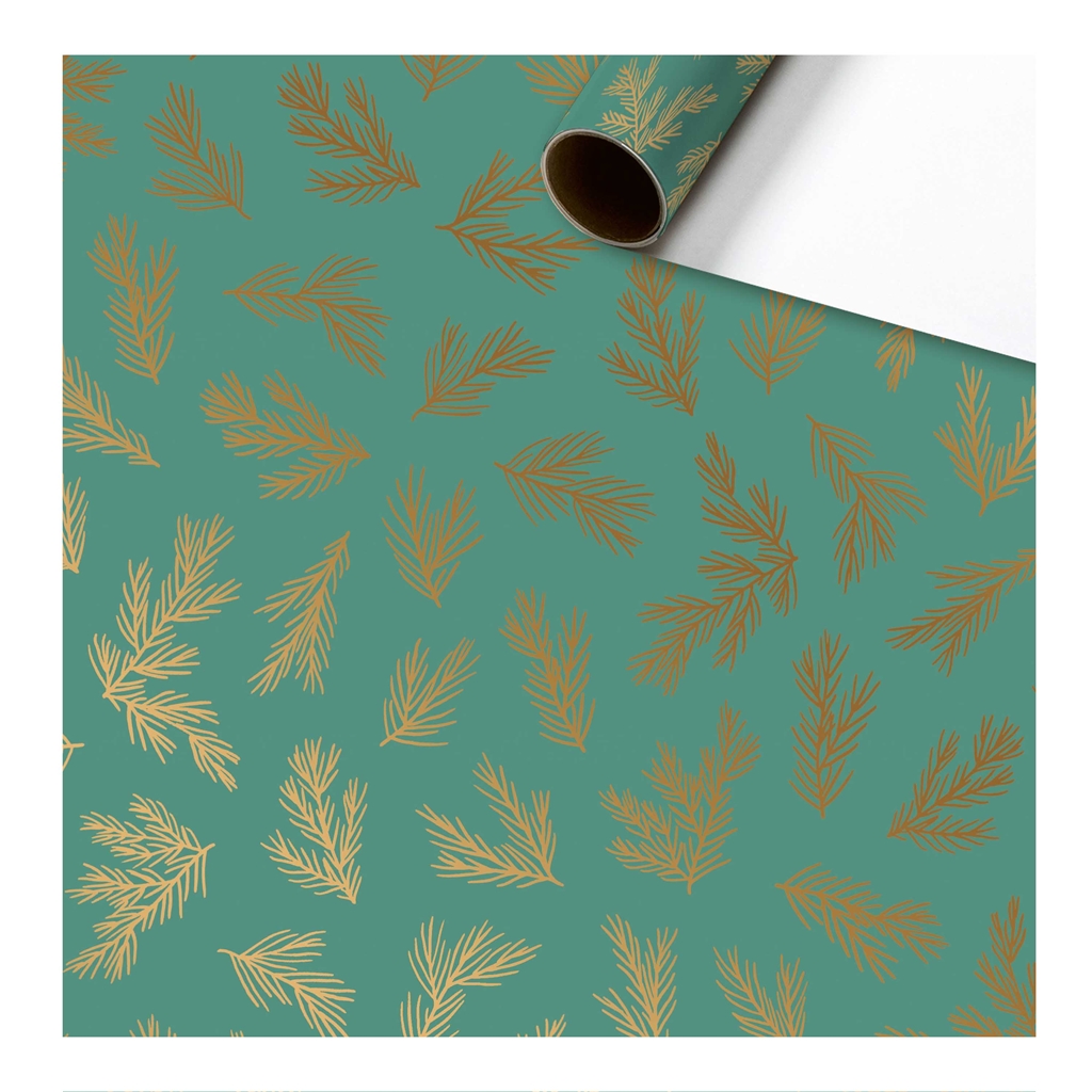 Gift paper with golden twigs and pine needles