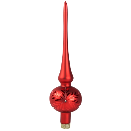 Glass single-ball red tree topper with a snowflake
