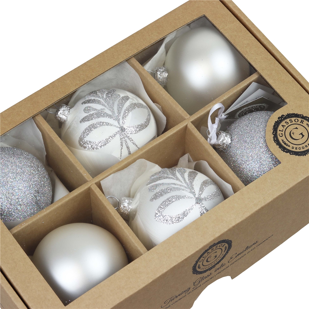 Set of silver and white Christmas baubles