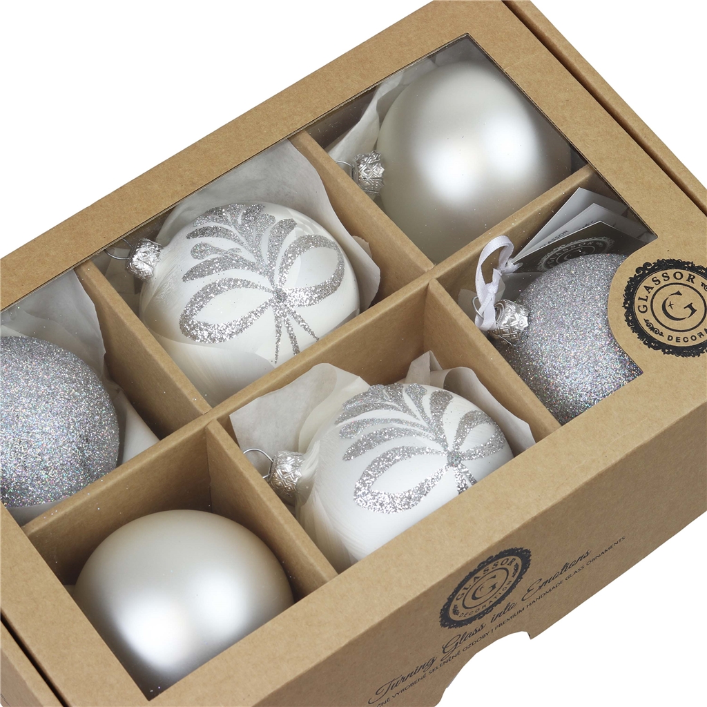 Set of silver and white Christmas baubles Decor by Glassor.cz