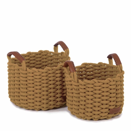 Set of knitted baskets ocher color