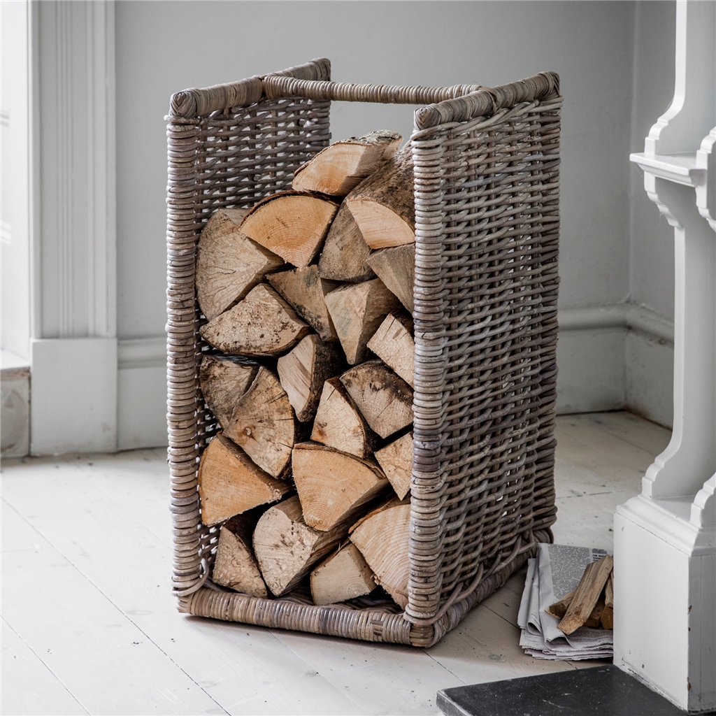 Rattan wood log storage basket