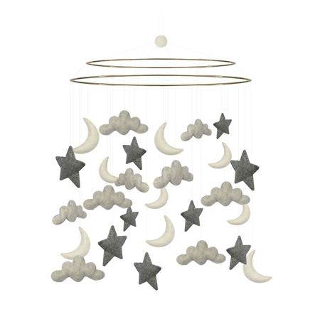 Large baby crib mobile grayish night sky