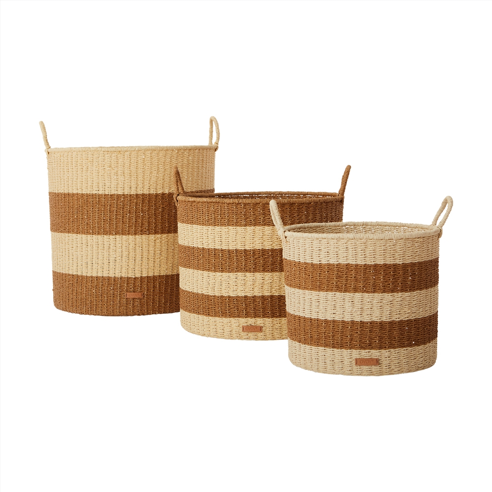 Set of 3 striped knitted baskets