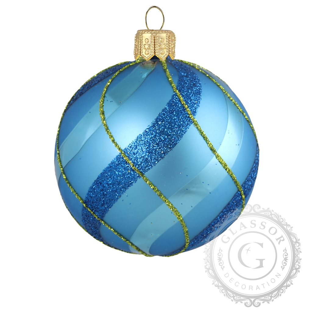 Blue Christmas bauble with stripe décor
