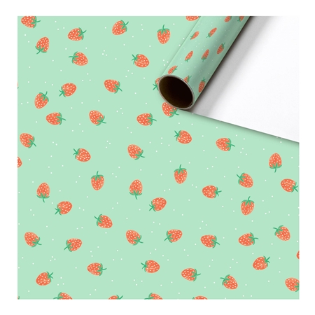 Mint green gift paper with strawberries