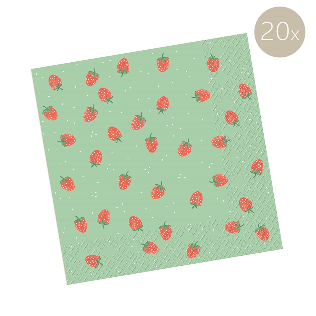 Mint green napkins with strawberries