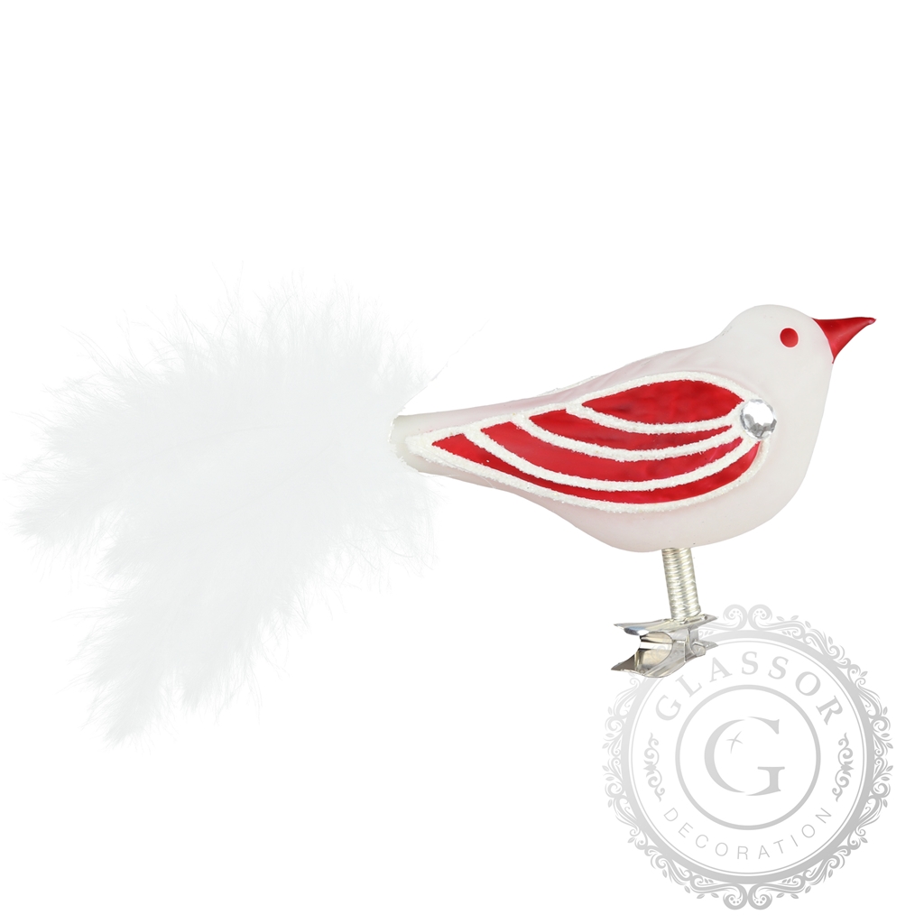 Red and white bird with a rhinestone