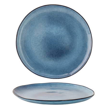 Blue serving plate with glaze