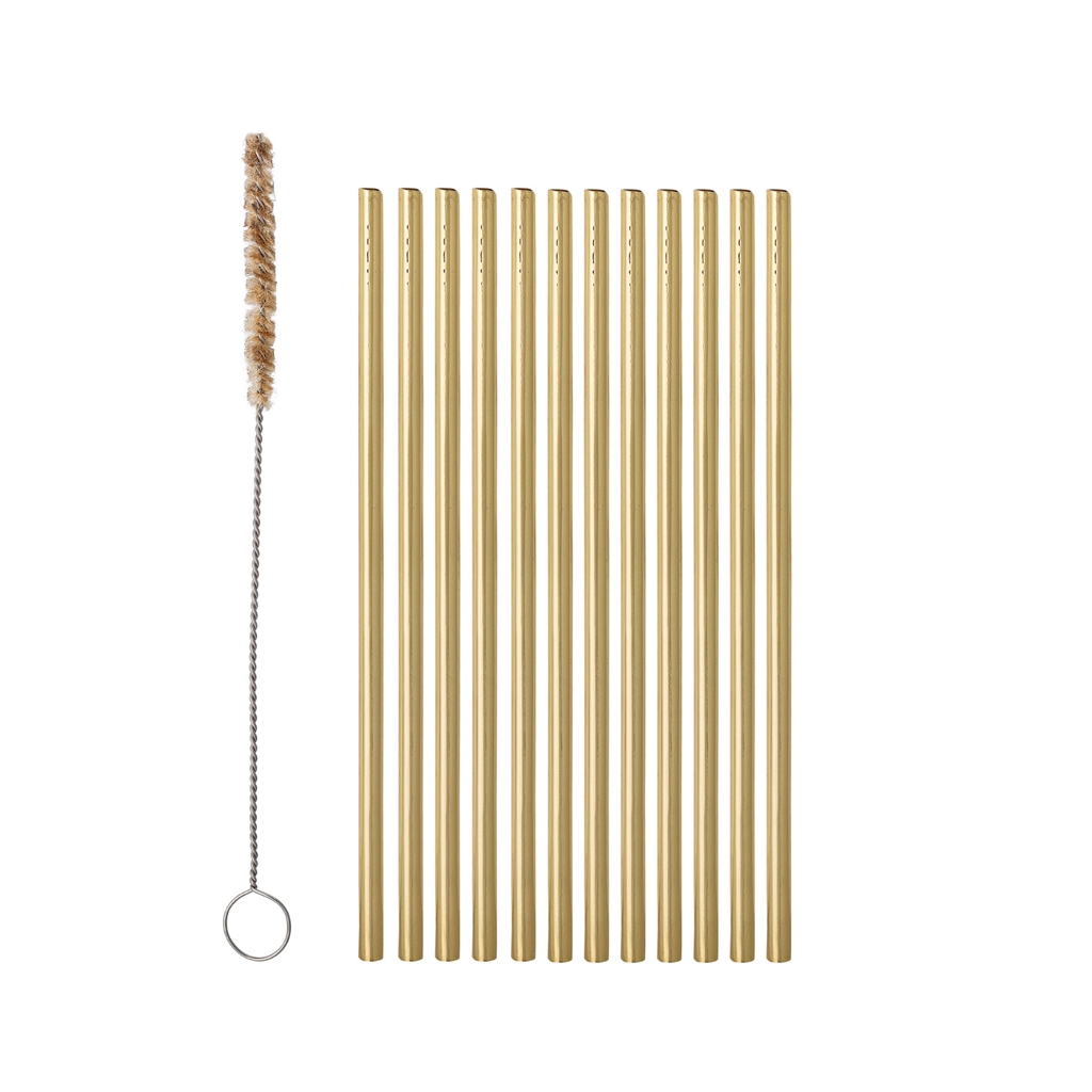 Set of gold stainless steel straws