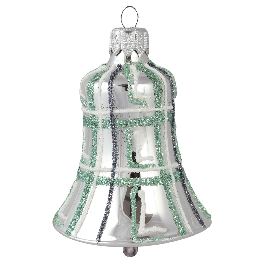 Silver bell with green decor