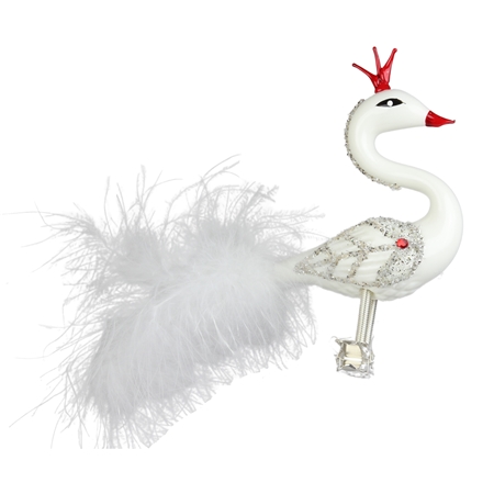White glass swan with a red crown