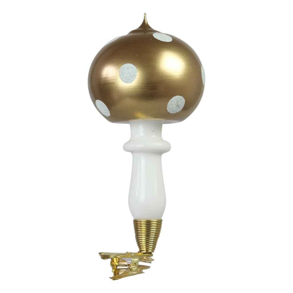 Christmas ornament golden mushroom with white foot