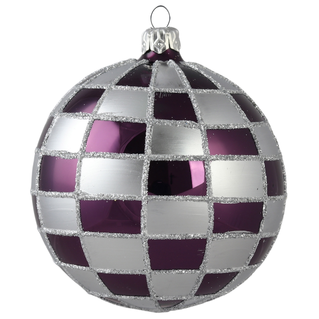 Silver ball purple checkered decor
