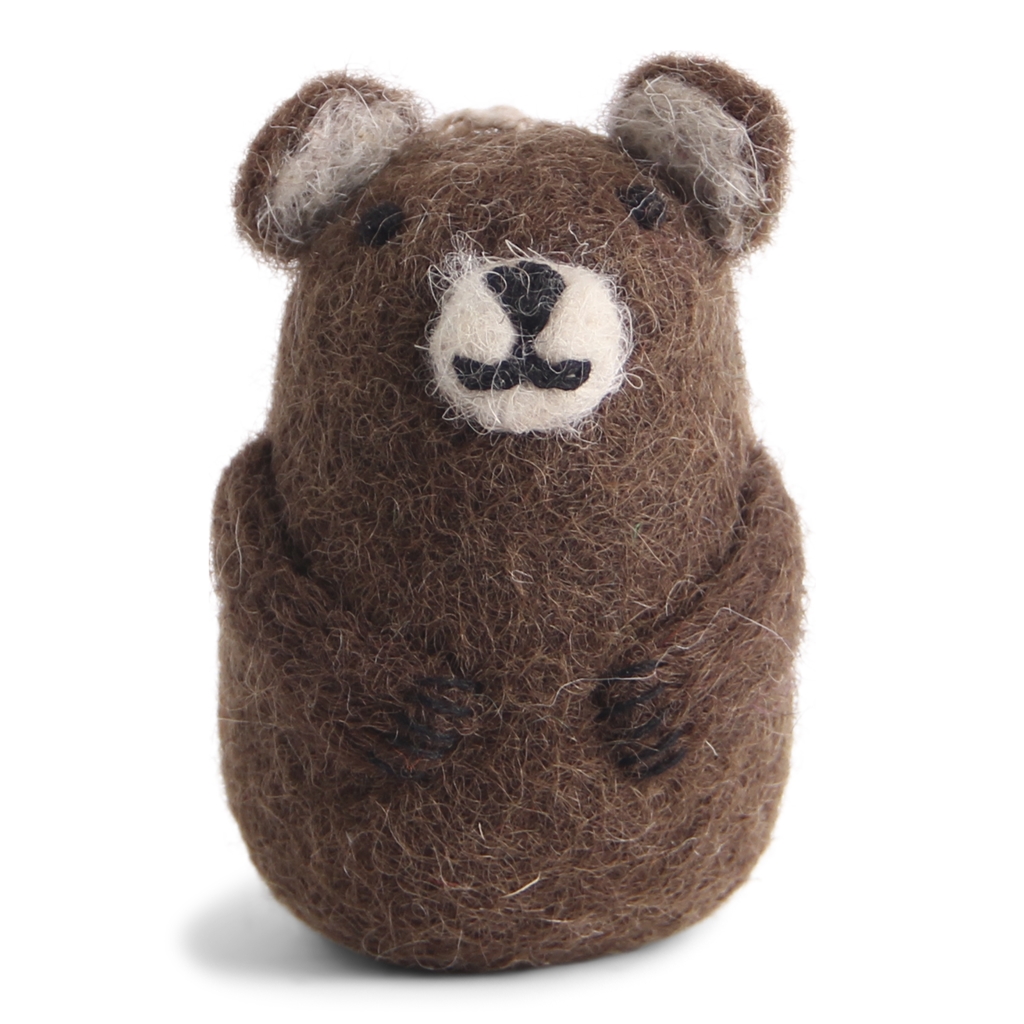 Felt brown teddy bear figurine