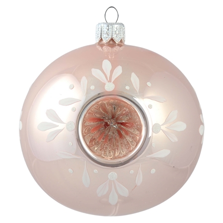 Pink ball ornament with white flowers decoration and reflector