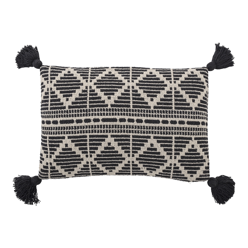 Black pillow with fringes