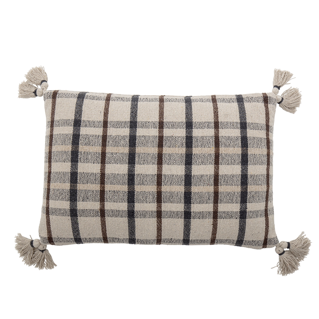Checkered pillow beige with fringes