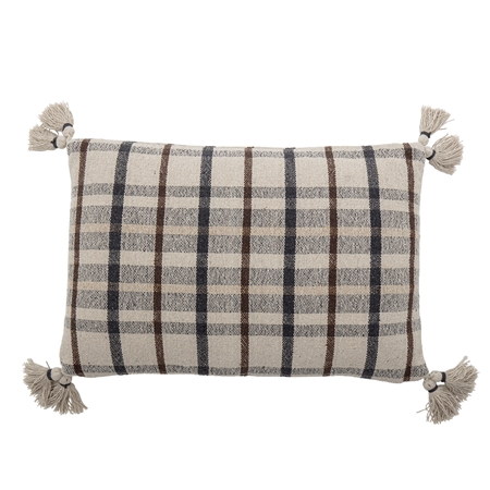 Checkered pillow beige with fringes