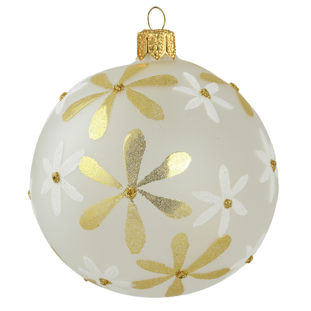 Christmas decoration for the tree - Ball white transparent with decor of flower 6 cm