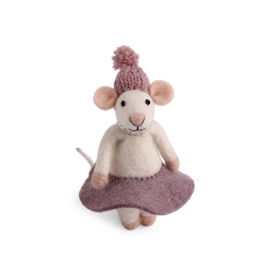 Felt mouse figurine in a pink skirt