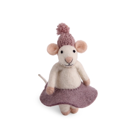 Felt mouse figurine in a pink skirt