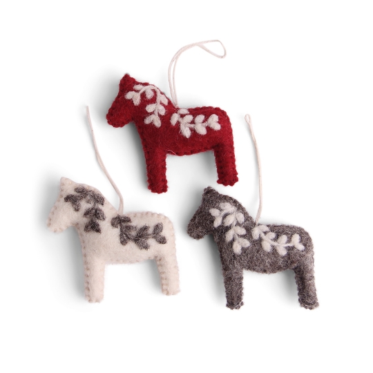 Felt decorations Christmas horses 3 pcs