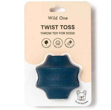 Rubber twist toss toy for dogs blue