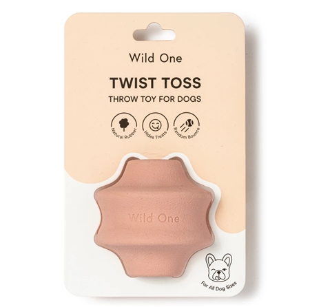 Rubber twist toss toy for dogs pink