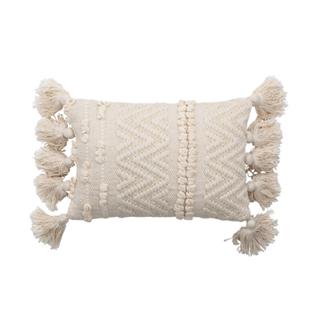 Beige cotton cushion with fringes
