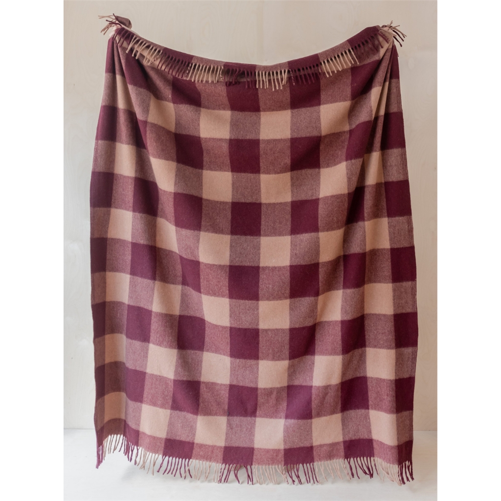 Wool blanket large Buffalo burgundy-beige