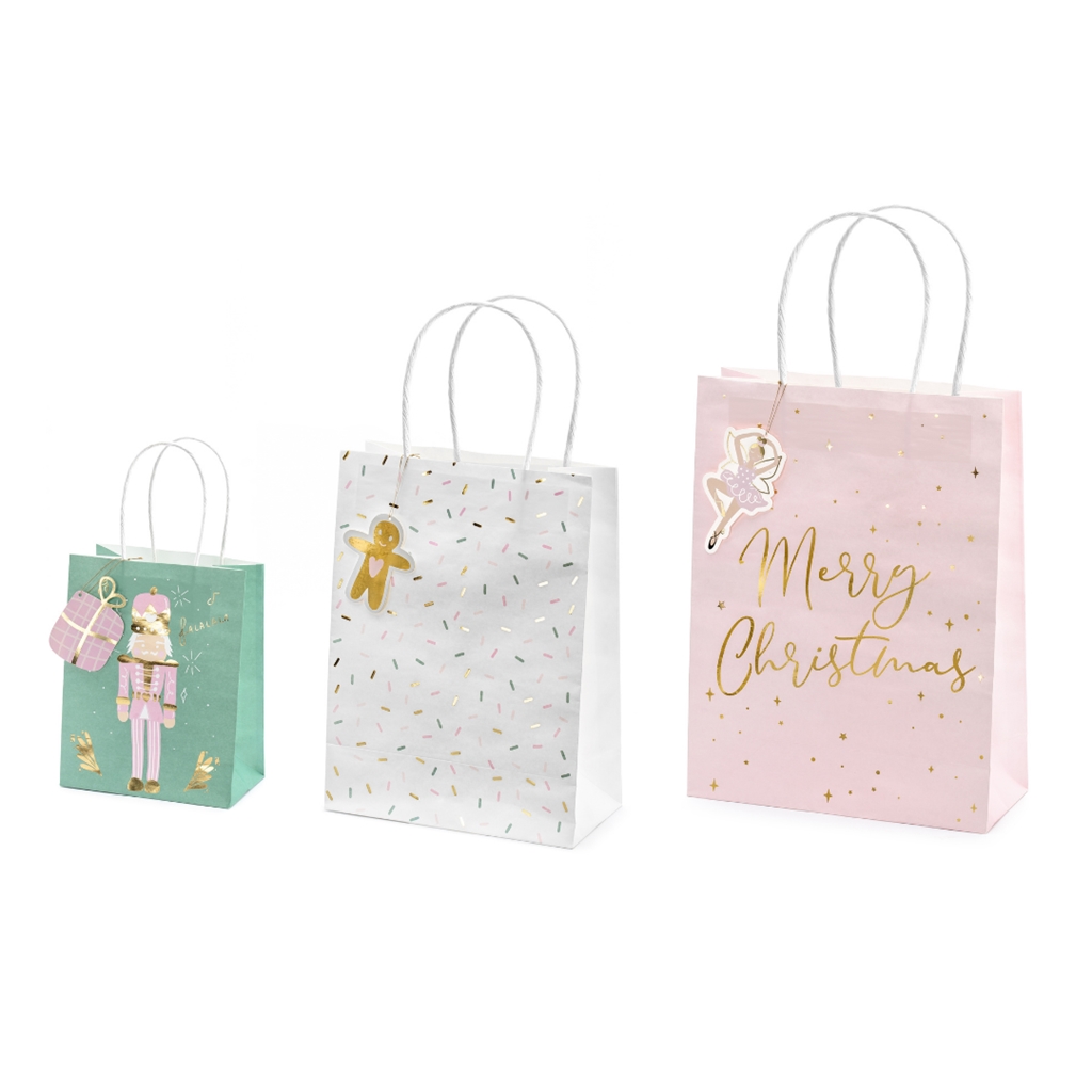 Christmas gift bags with nutcracker and ballerina