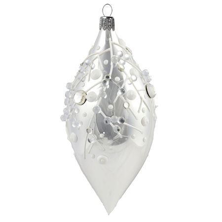 Silver glossy glass olive with frozen raindrops décor