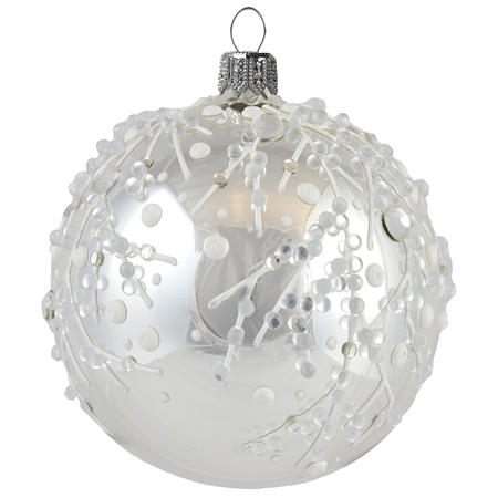 Silver glossy glass bauble with frozen raindrops décor
