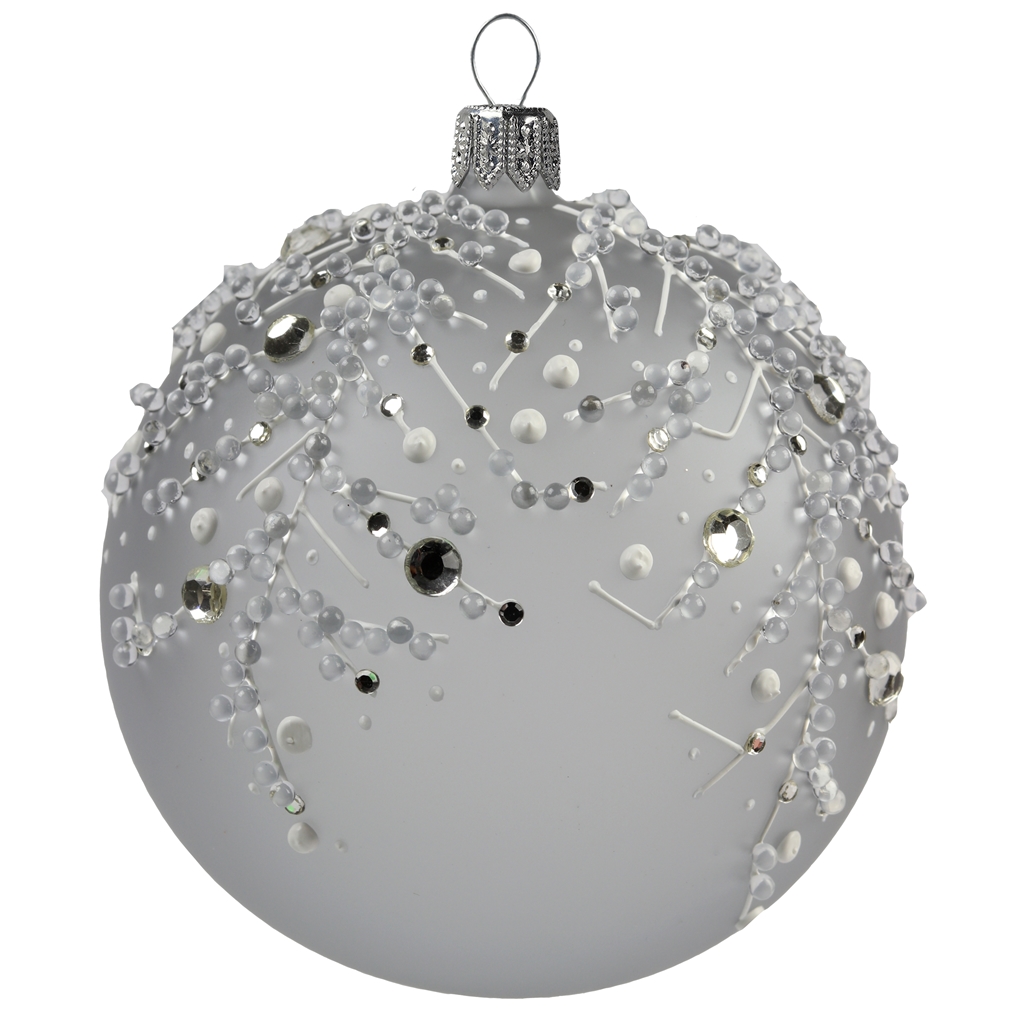 Gray matt glass bauble with frozen raindrops décor