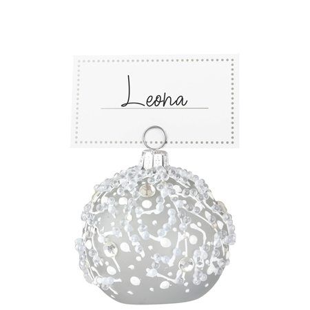 Gray matt card holder bauble with frozen raindrops décor