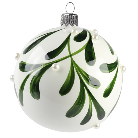 Glass bauble white porcelain color with mistletoe décor