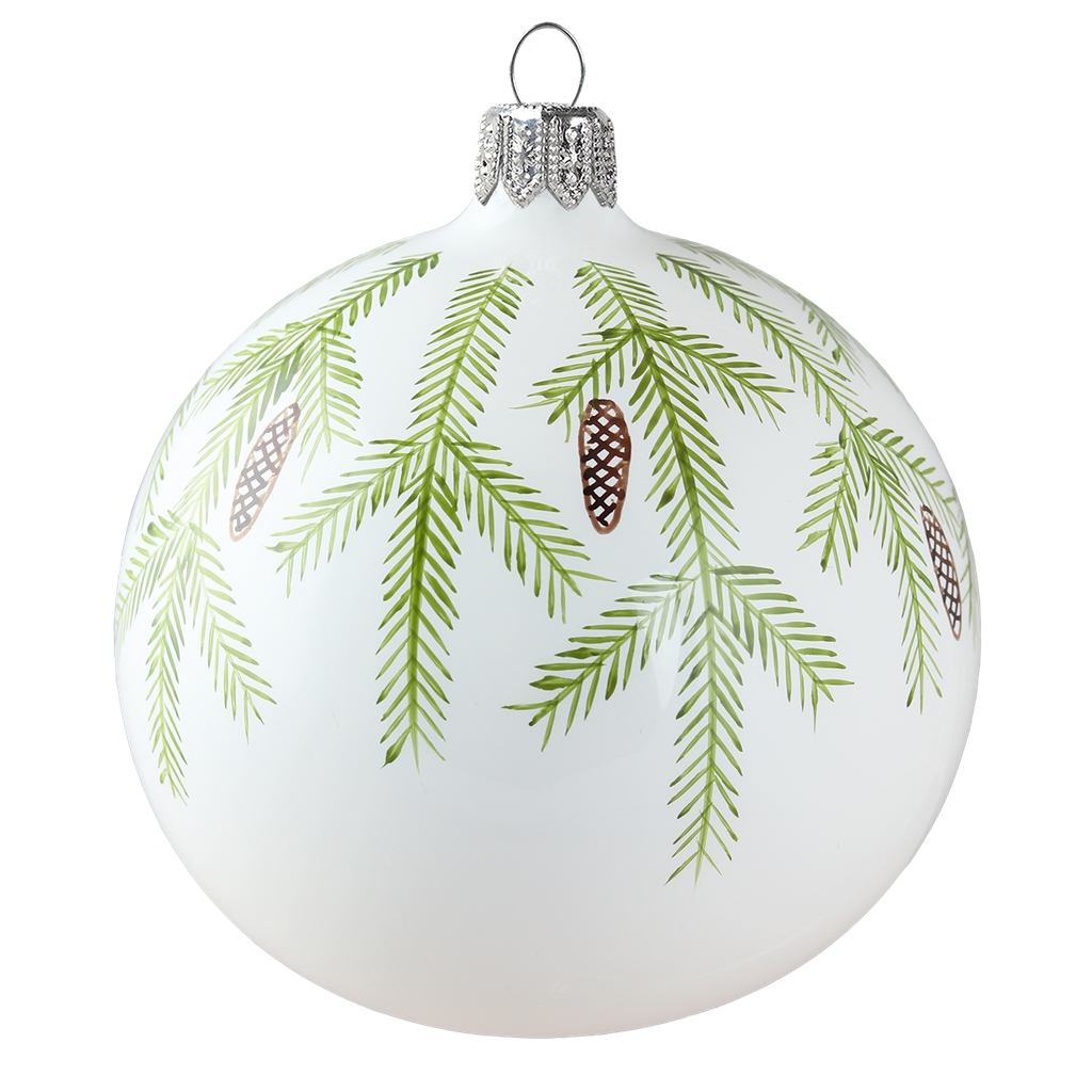 White ball with coniferous branches